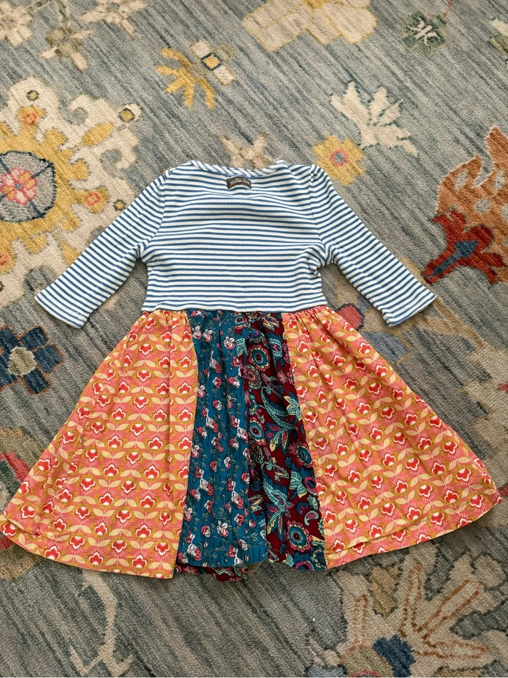 Matilda Jane (Friends Forever) Magnolia Dress - Size 6 patchwork blue stripes